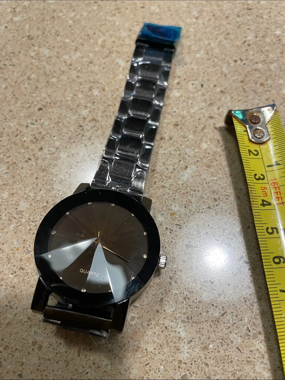 Modern Black Faceted Dial Quartz Watch